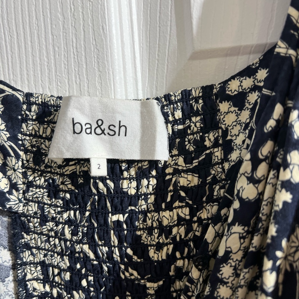 Ba&sh Macha Floral Dark Blue and Cream Patterned Midi Dress